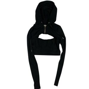 Adika Black Cut Out Crop Hoodie Long Sleeve Zipper Women's Size S